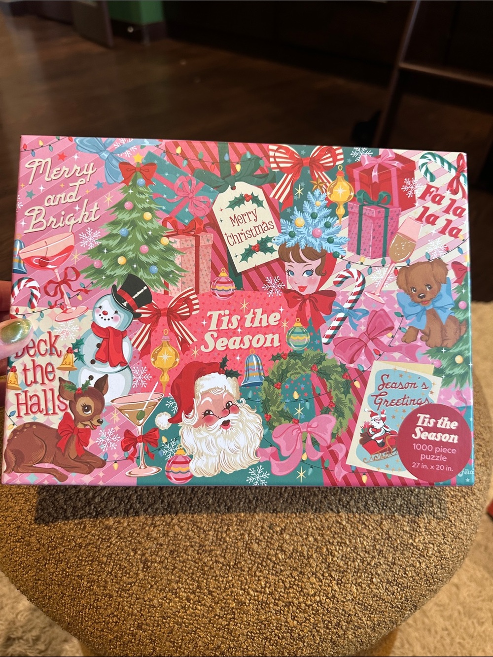 XO Fetti Holiday 'Tis the Season 1000-Piece Puzzle - Pink Christmas Art